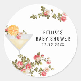 Pegatina Redonda Brunch floral de verano Bubbly Champagne Baby Show