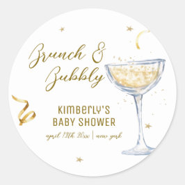 Pegatina Redonda Brunch Gold Elegante Bubbly Champagne Baby Shower