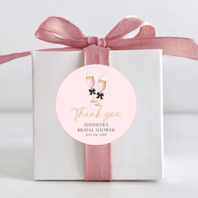 Pegatina Redonda Brunch rosa y burbuja gracias (Pink Champagne Brunch and Bubbly Bridal Shower Sticker)