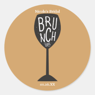 Pegatina Redonda BRUNCH Vino Vidrio Moderno a la moda Favor Persona
