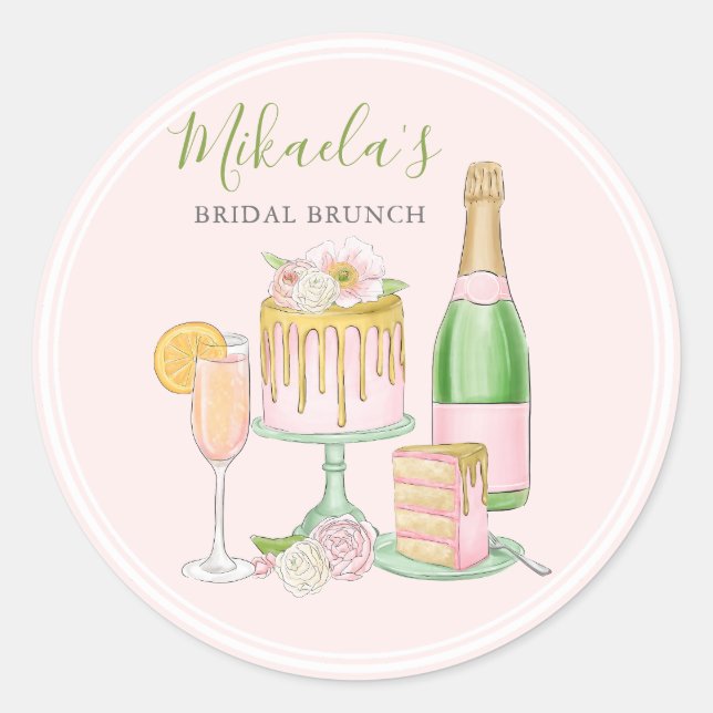 Pegatina Redonda Brunch y Bubbly | Champagne y Drin Cake II (Anverso)