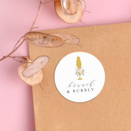 Pegatina Redonda Brunéi de novias florales de champán de oro y burb