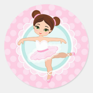 Pegatina Redonda Brunette Ballerina - Chica bailarina de ballet ros