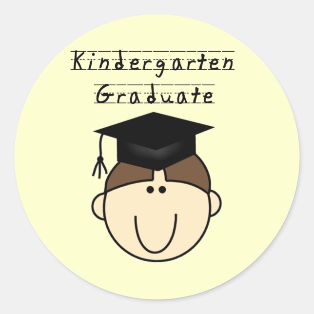 Pegatina Redonda Brunette Boy Kindergarten Graduado (Anverso)