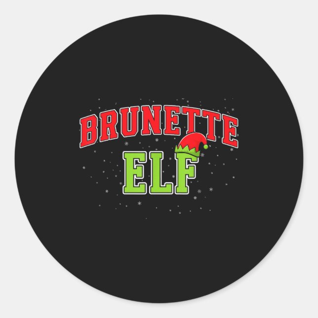 Pegatina Redonda Brunette Elf Christmas Family Matching Group Xmas  (Anverso)