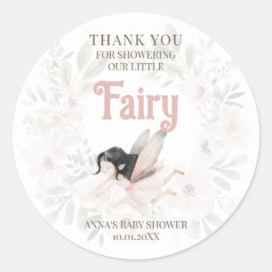 Pegatina Redonda Brunette Fairy Baby Shower Gracias