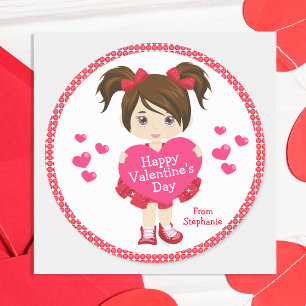 Pegatina Redonda Brunette Feliz Día de San Valentín