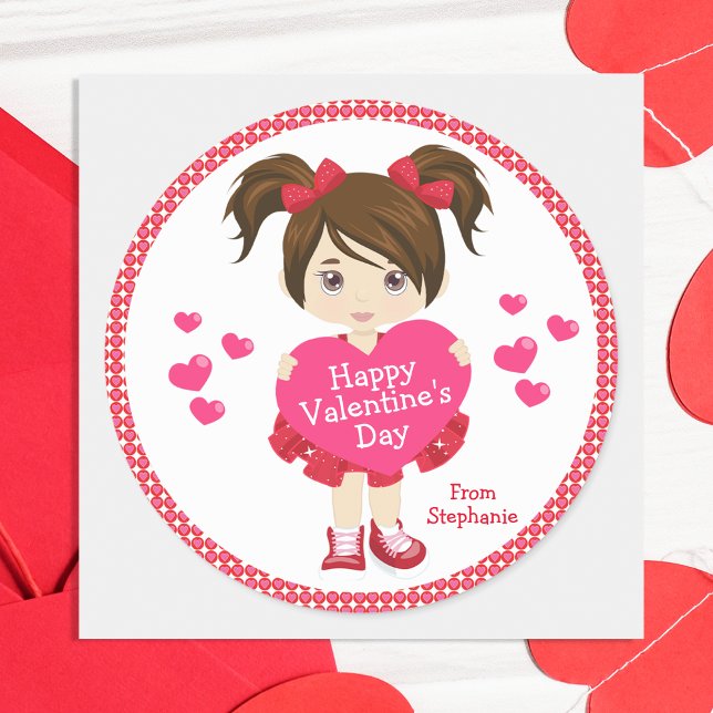 Pegatina Redonda Brunette Feliz Día de San Valentín (Subido por el creador)