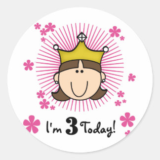 Pegatina Redonda Brunette Princess 3er cumpleaños camisetas y regal