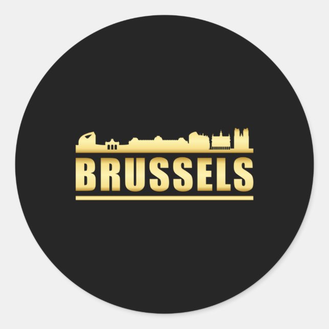 Pegatina Redonda Bruselas Bélgica City Skyline Cityscape Funny Gift (Anverso)