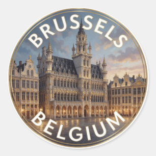 Pegatina Redonda Bruselas Bélgica Grand Place Arquitectura Históric