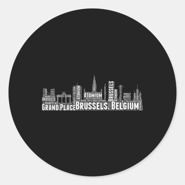 Pegatina Redonda Bruselas, Bélgica: paisaje urbano de la nube (Anverso)