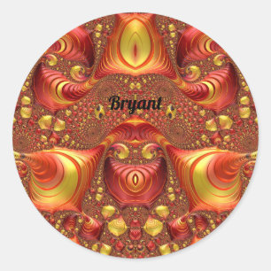 Pegatina Redonda BRYANT ~ Red Brown Yellow Fractal Design ~