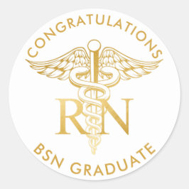 Pegatina Redonda BSN RN Faux Gold Caduceus Personalizado del person