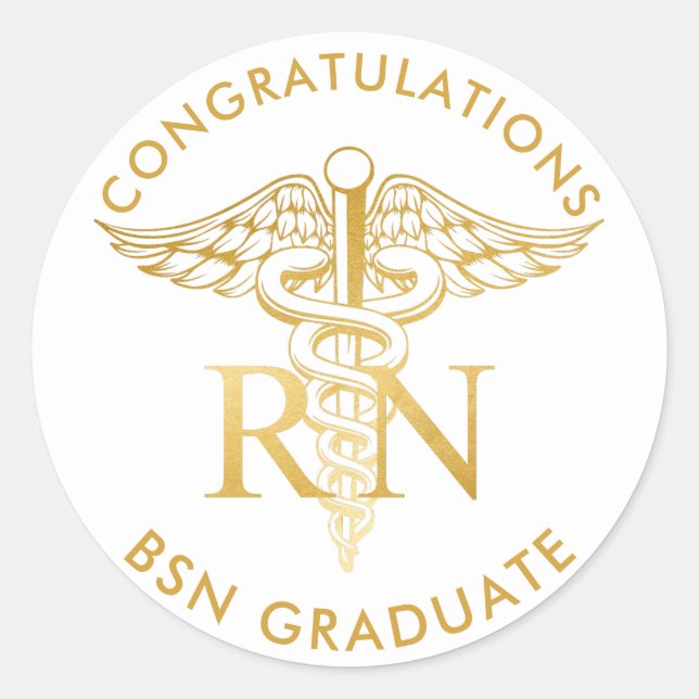 Pegatina Redonda BSN RN Faux Gold Caduceus Personalizado del person (Anverso)