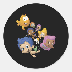 Pegatina Redonda Bubble Guppies Full Cast Swimming Retrato
