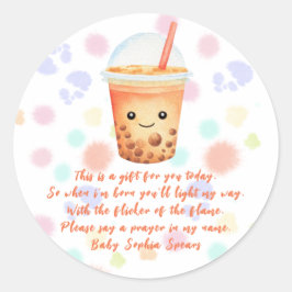 Pegatina Redonda Bubble tea baby shower - Prayer candle label