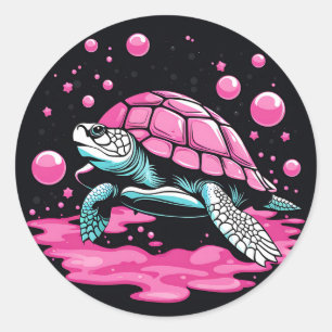 Pegatina Redonda Bubblegum Tortuga Cuta Rosa