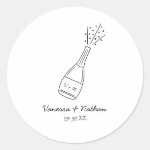 Pegatina Redonda Bubbly Popping Botella De Champán Boda Tembloroso