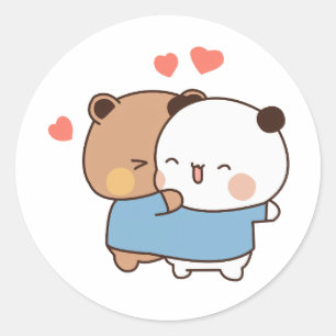 Pegatina Redonda Bubu and dudu Milk and Mocha beears Kawaii pareja