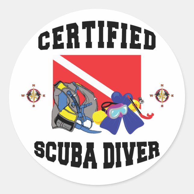 Pegatina Redonda Buceador certificado de SCUBA (Anverso)