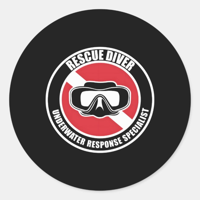 Pegatina Redonda Buceador de rescate de Scuba (Anverso)