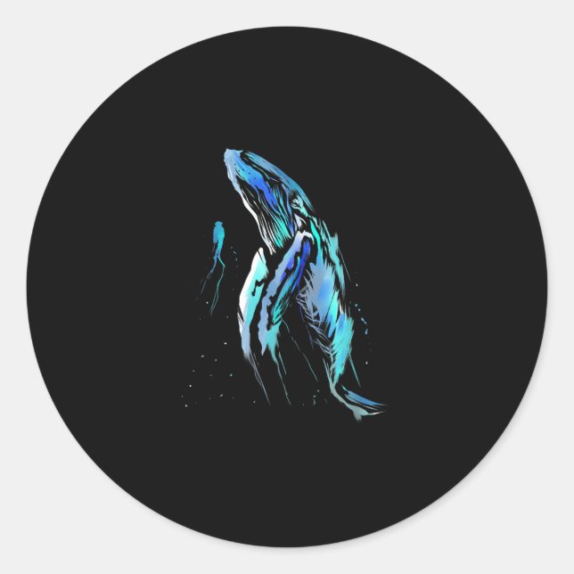 Pegatina Redonda Buceador Scuba Bumpback Ballena Regalo de buceo (Anverso)