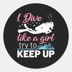 Pegatina Redonda Buceo como un Chica tratando de seguir buceando