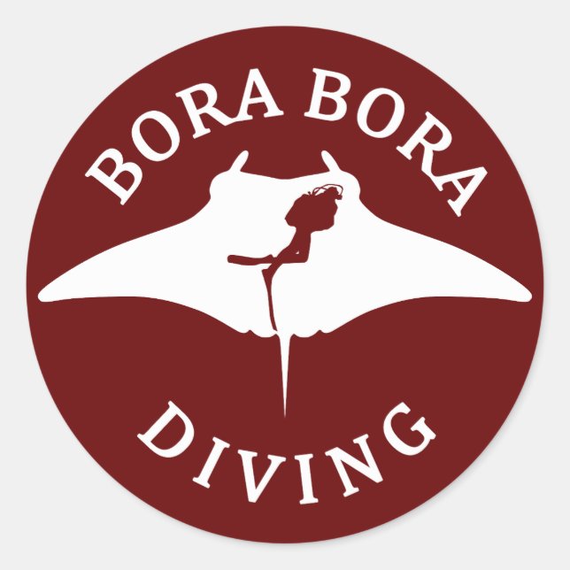 Pegatina Redonda Buceo Con Manta En Bora Bora (Anverso)