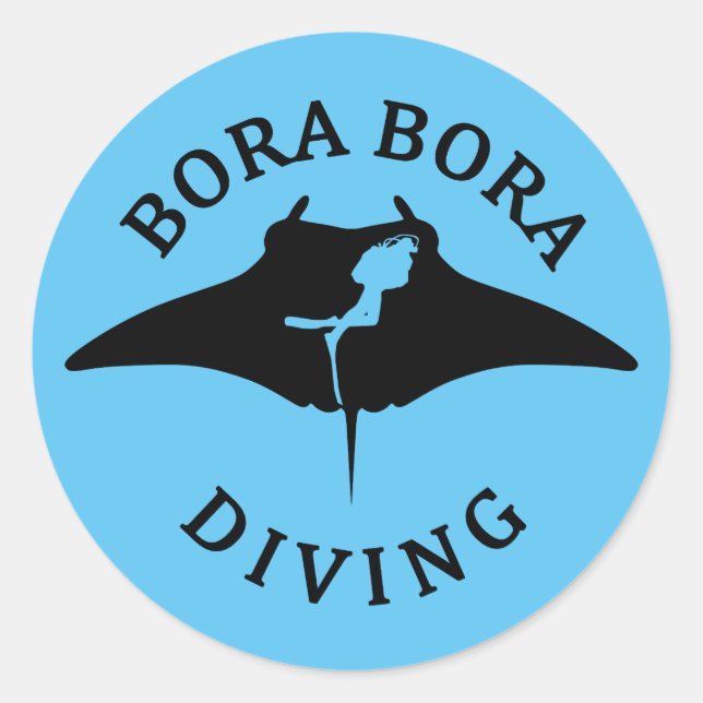 Pegatina Redonda Buceo Con Manta En Bora Bora (Anverso)