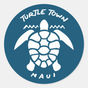 Pegatina Redonda Buceo con tortugas marinas en Scuba - Turtle Town