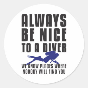 Pegatina Redonda Buceo Submarinismo Scuba Buceo Diver Divertida Ide