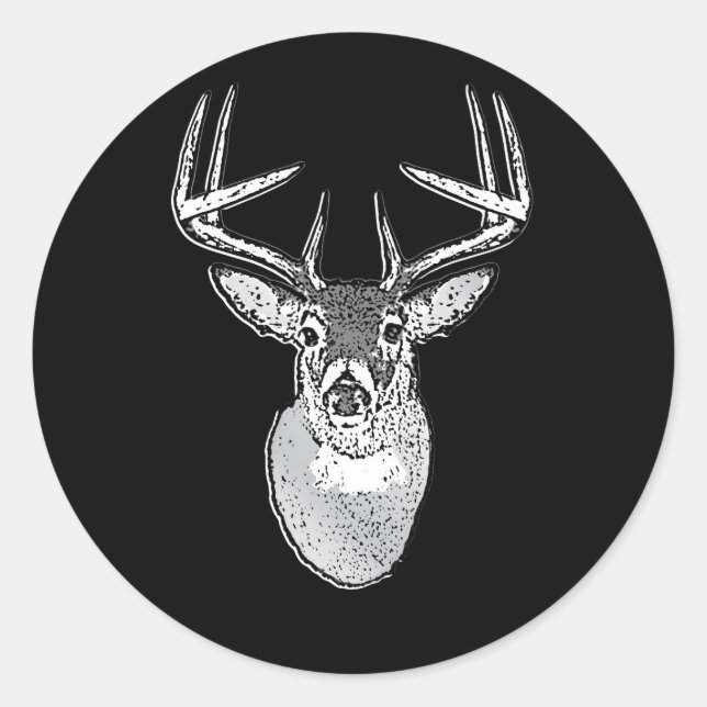 Pegatina Redonda Buck on Black design White Tail Deer (Anverso)