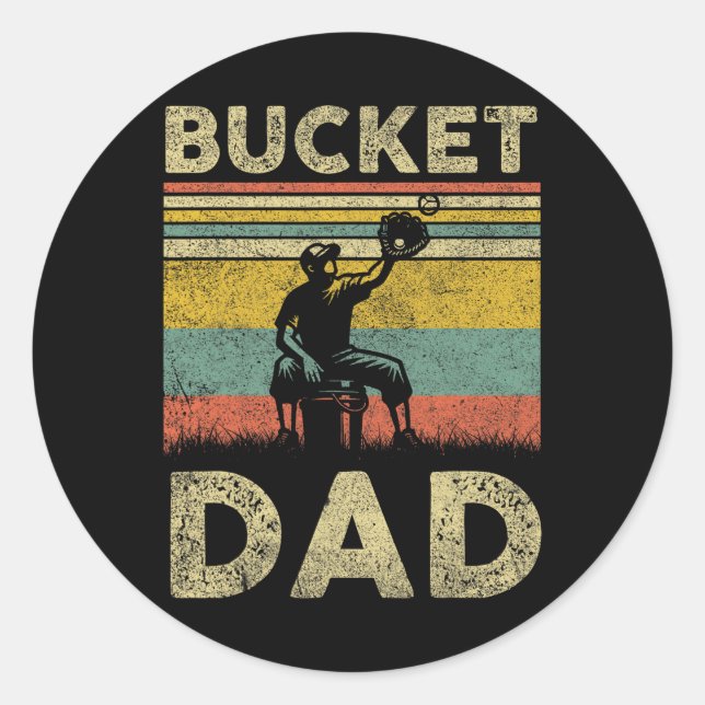Pegatina Redonda Bucket Dad Softball Dad Baseball Funny Coach Fathe (Anverso)
