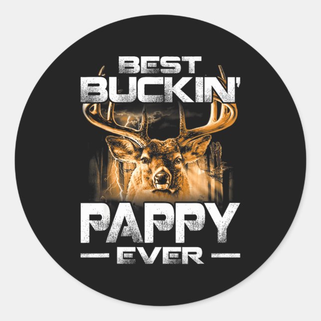 Pegatina Redonda Buckin' Pappy Ever Shirt Deer Hunting Bucking Fath (Anverso)