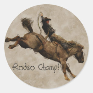 Pegatina Redonda Bucking Bronco Cowboy de estilo occidental