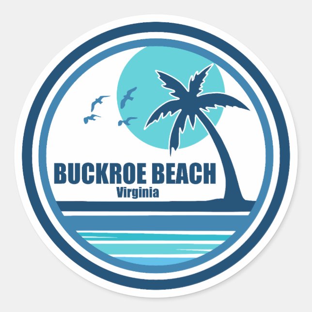 Pegatina Redonda Buckroe Beach Virginia Palm Tree Birds (Anverso)