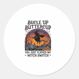 Pegatina Redonda Bucle Up Buttercup Bruja Interruptor Halloween Esc