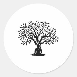 Pegatina Redonda Buda Árbol Bodhi Meditación Yoga Budismo Budista