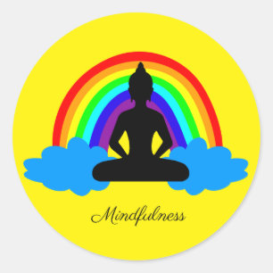 Pegatina Redonda Buda arco iris y Yoga/meditación para la concienci