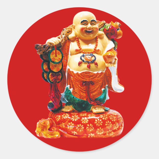 Pegatina Redonda Buda de la felicidad sonriente (Anverso)