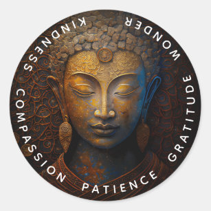 Pegatina Redonda Buda, meditación espiritual
