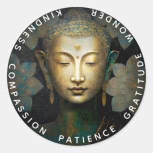 Pegatina Redonda Buda, meditación espiritual
