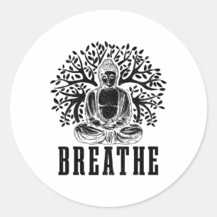 Pegatina Redonda Buda Meditación Respira Yoga Zen Budismo Yogui B