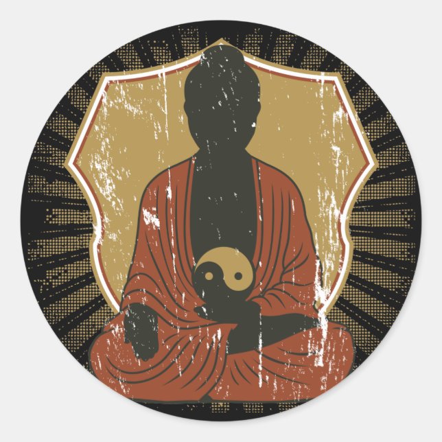 Pegatina Redonda Buda meditando a Yin Yang (Anverso)
