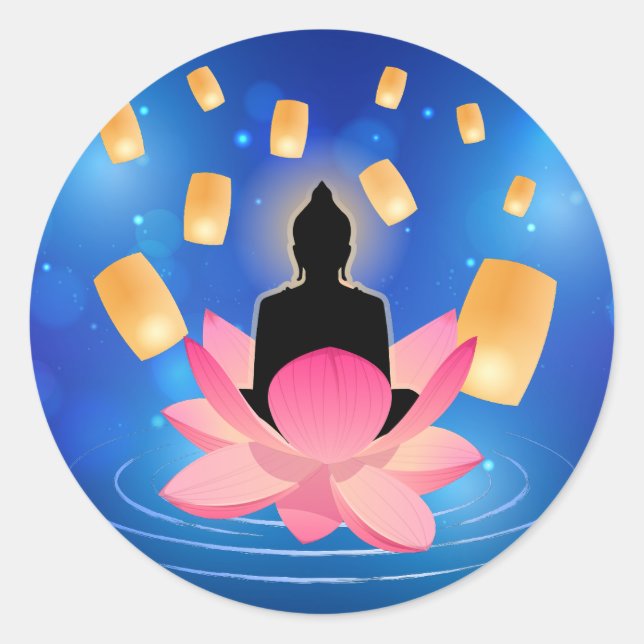 Pegatina Redonda Buda Vesak Day en Lotus Lantern Vaisakha (Anverso)