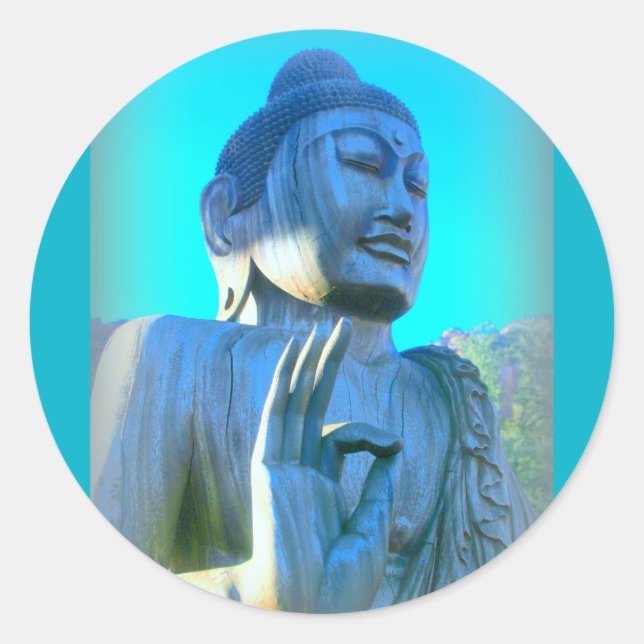 Pegatina Redonda buddha azul (Anverso)