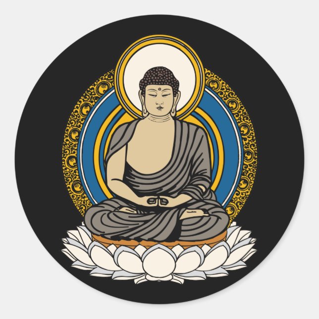 Pegatina Redonda Buddha Dhyana Mudra (Anverso)