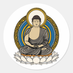 Pegatina Redonda Buddha Dhyana Mudra