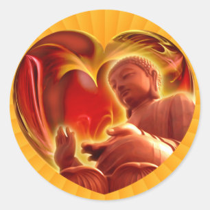 Pegatina Redonda BUDDHA Heart   radio amarillo